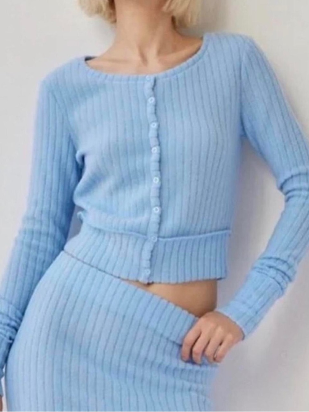 Urban Outfitters Light Blue Ribbed Button-Up Cardigan